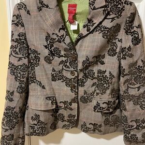 Olsen Europe Plaid & Flocked Floral Blazer Jacket sz T (small/medium)